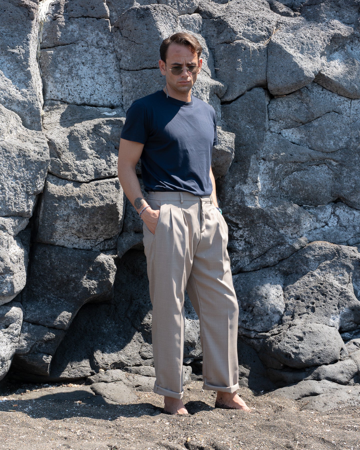 Pantalone Gamba Larga Sabbia