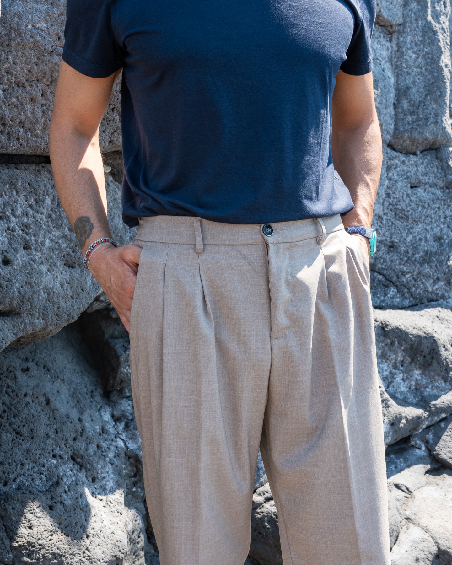 Pantalone Gamba Larga Sabbia