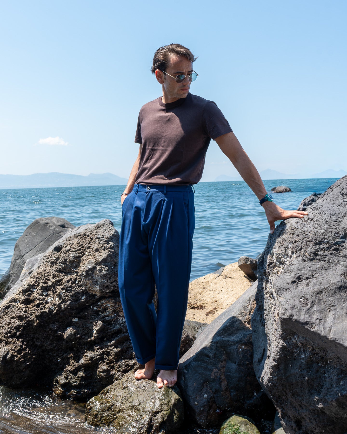 Pantalone Gamba Larga Blu Denim