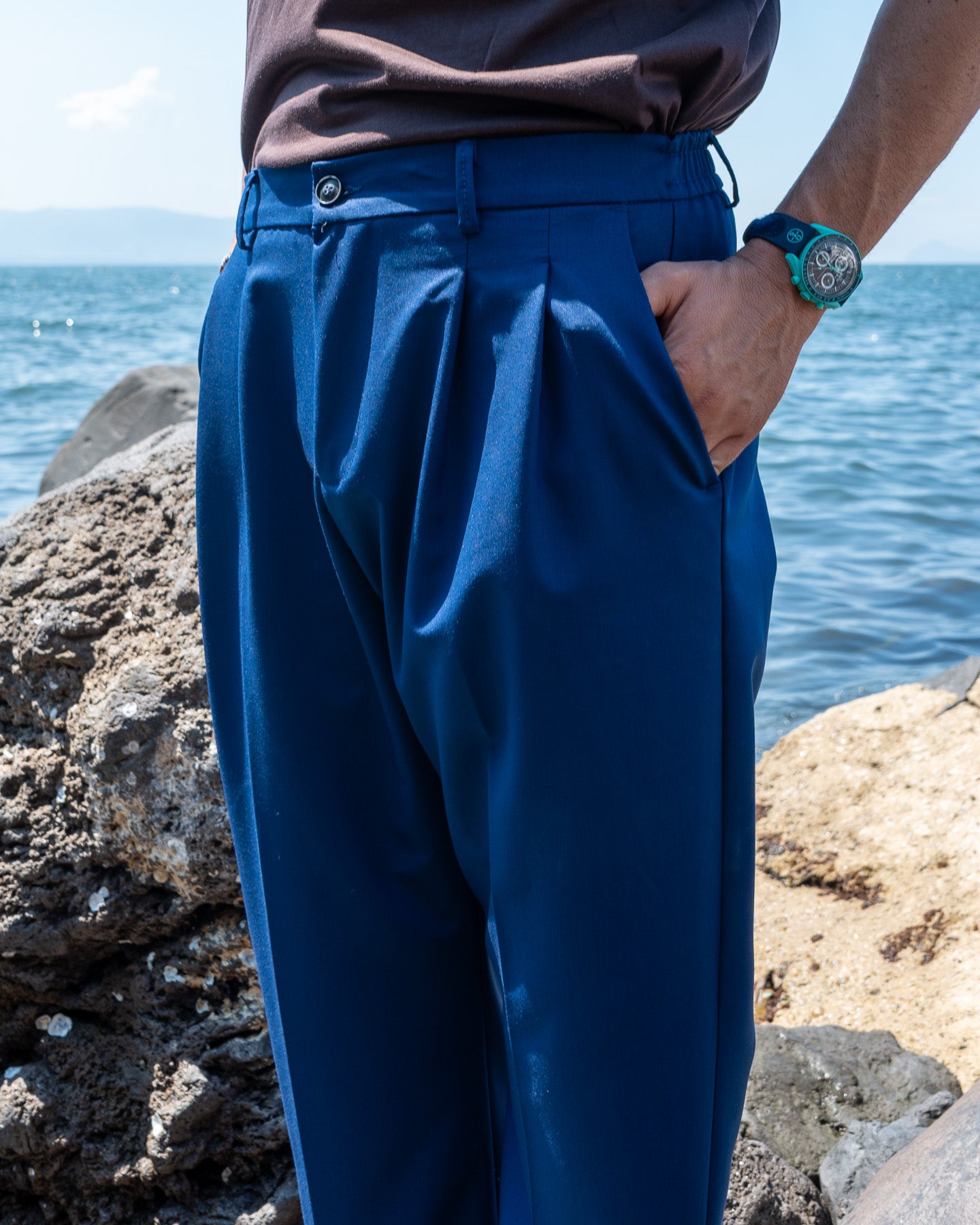 Pantalone Gamba Larga Blu Denim
