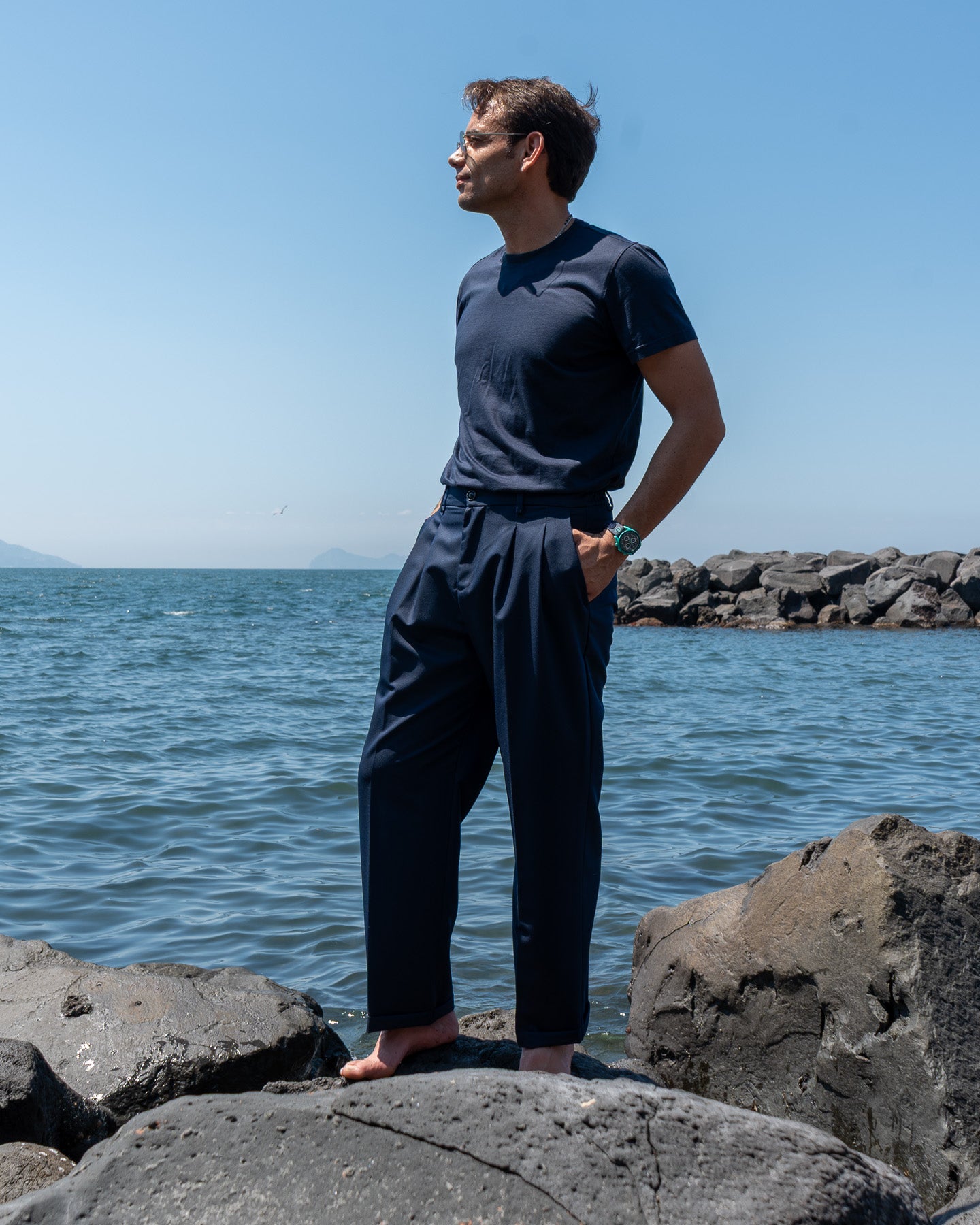Pantalone Gamba Larga Blu Navy