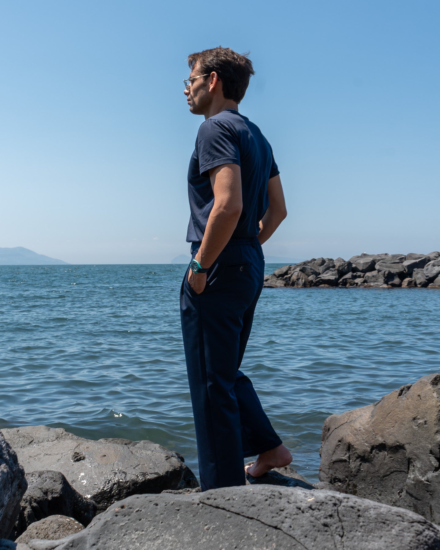 Pantalone Gamba Larga Blu Navy