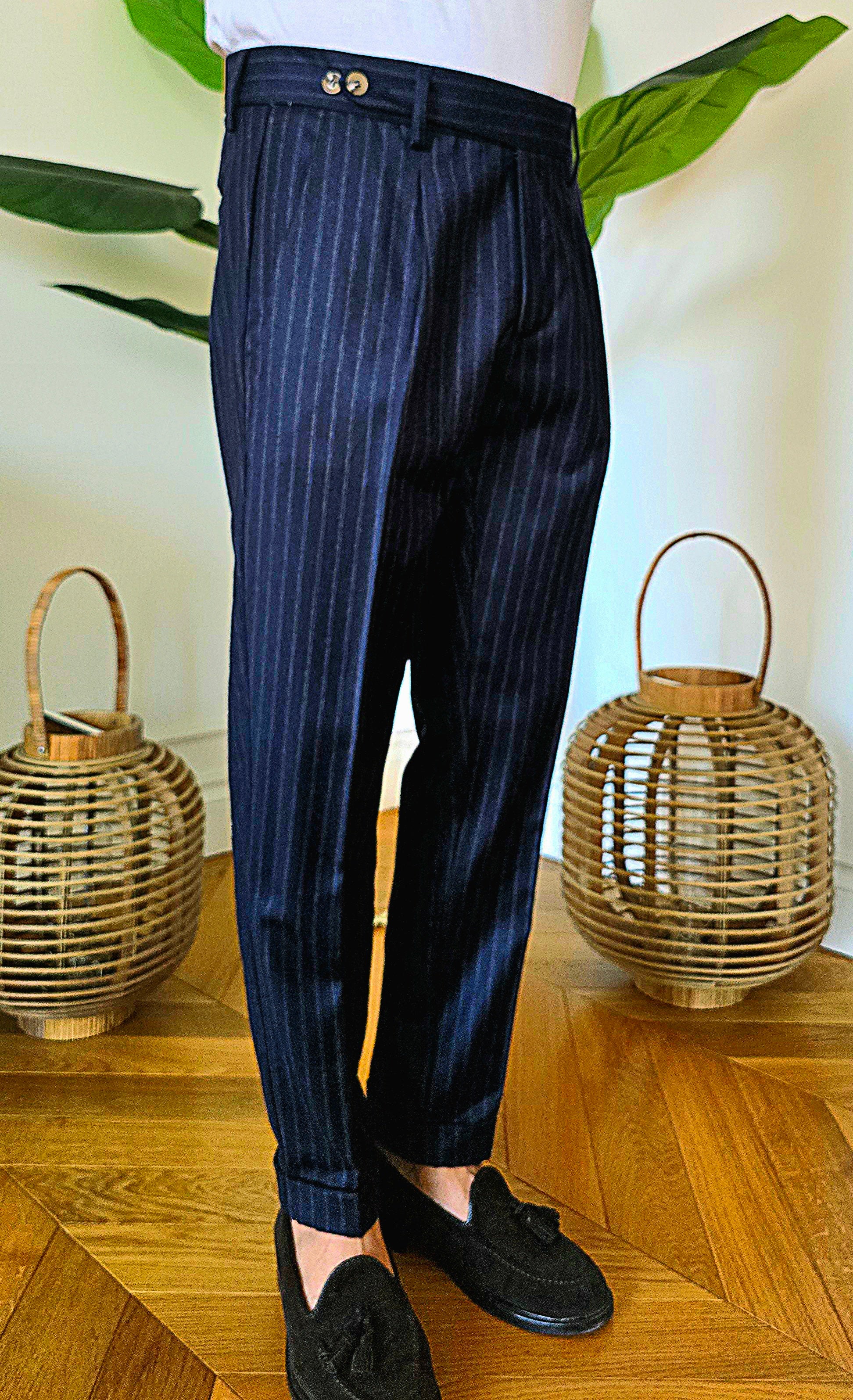 PANT ARSO lana blu rigato